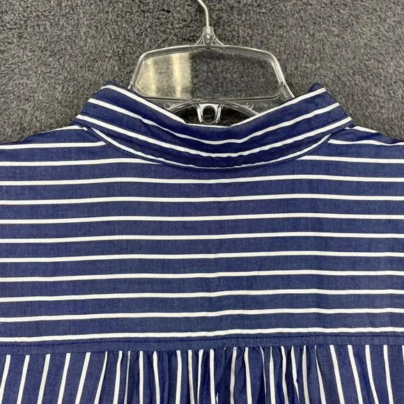 GAP Shirt Dress Womens Large Blue Striped Button Front Tiered Cotton Pockets - Picture 15 of 16